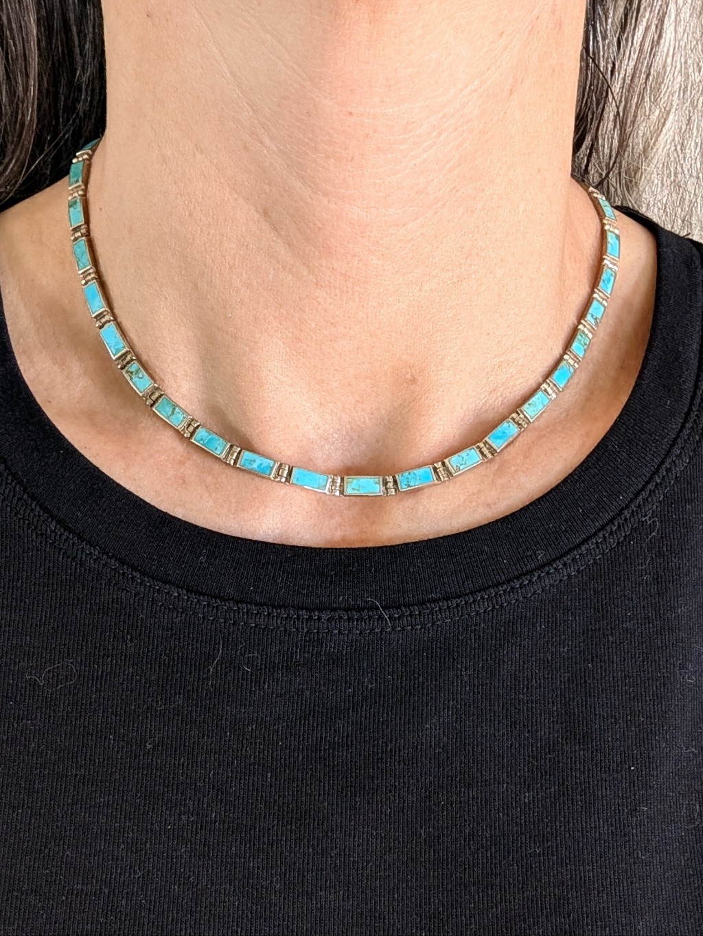 Turquoise + Silver Link Choker Necklace